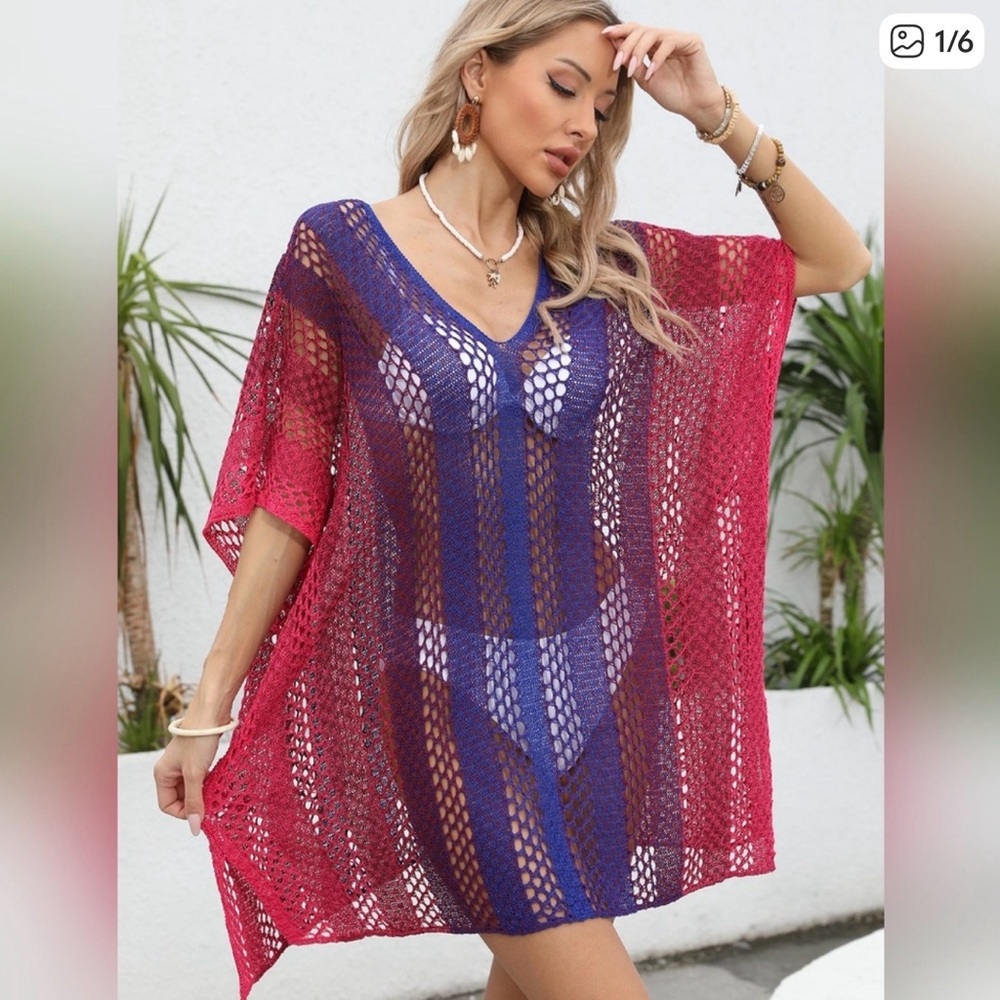 Openwork Contrast V-Neck Cover-Up. Hit The Like ♡ Button For SALE